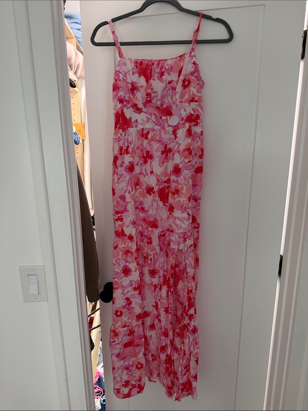 BCX Pink & Red Floral Spaghetti-Strap Maxi Dress